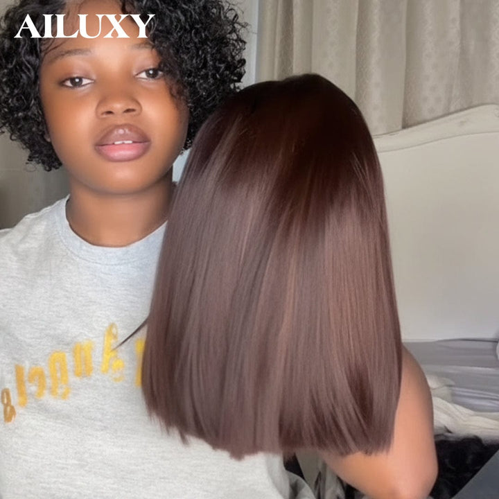 ailuxyhair-fr Modèle C / 8" 4X4 Lace AILUXY  lace closure 2x6 et 4x4 Perruque Lisse BOB STRAIGHT Hair Perruque en 100% Cheveux Humains