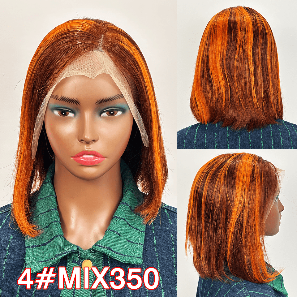 ailuxyhair-fr NEW AILUXY 13x4 Lace Frontal Perruque Lisse Courte Bob Perruque 200% Densité 4#mix350