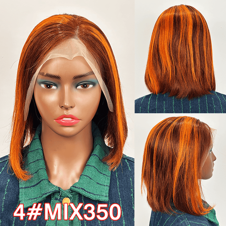 ailuxyhair-fr NEW AILUXY 13x4 Lace Frontal Perruque Lisse Courte Bob Perruque 200% Densité 4#mix350