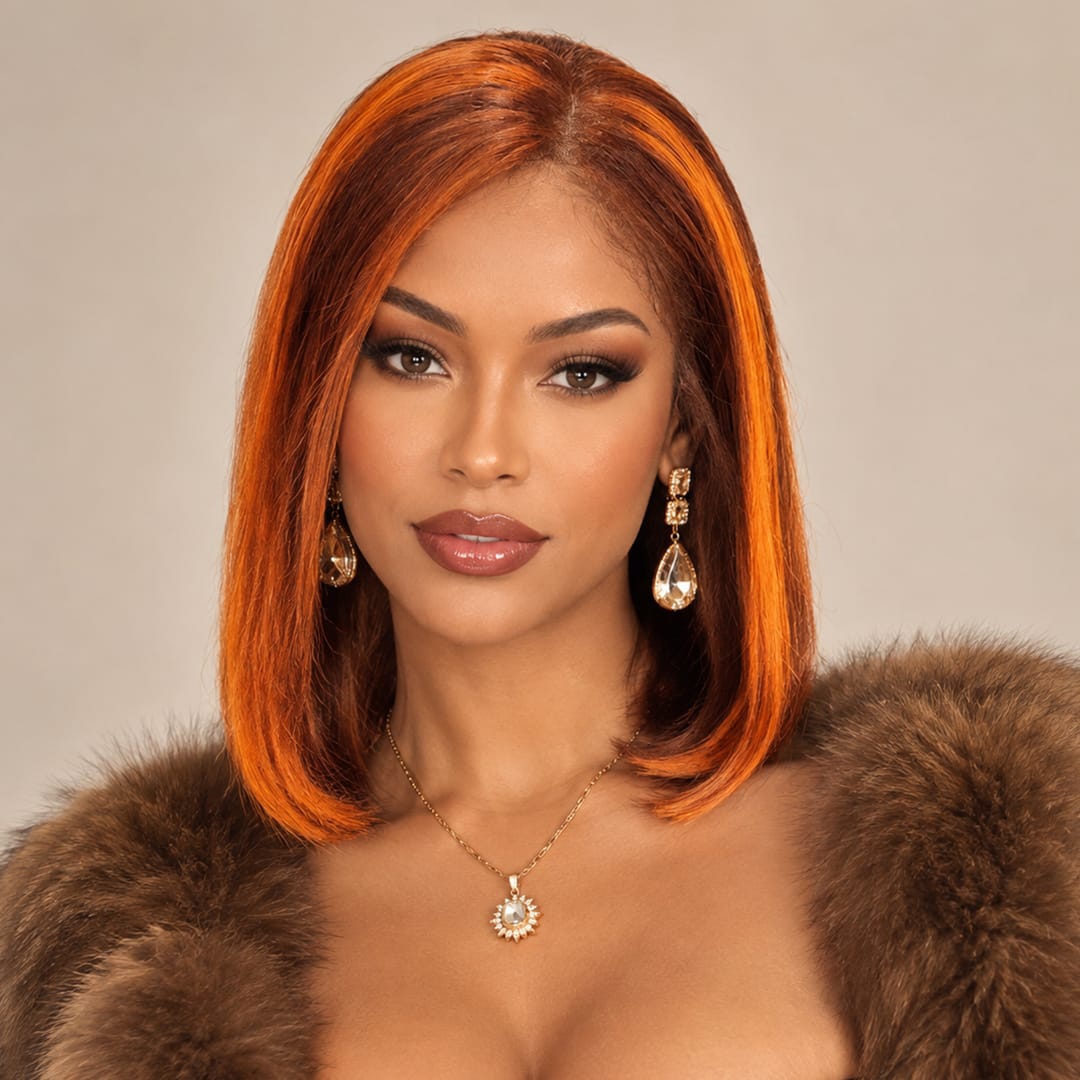 ailuxyhair-fr NEW AILUXY 13x4 Lace Frontal Perruque Lisse Courte Bob Perruque 200% Densité 4#mix350
