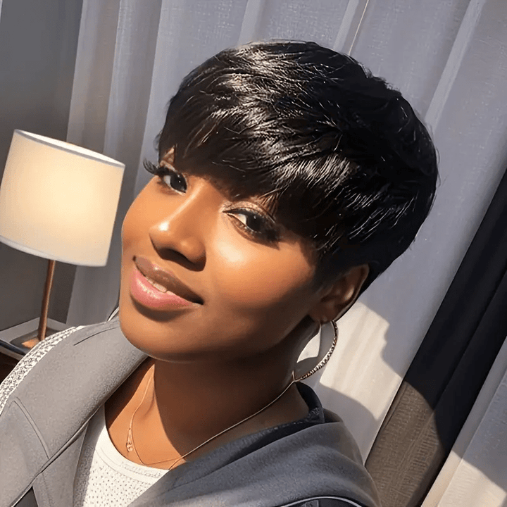 ailuxyhair-fr Noir AILUXY Lisse LALA Courte  Perruque 100% Cheveux Humains