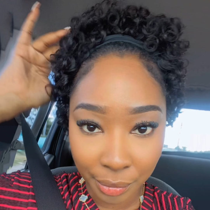 ailuxyhair-fr Noir AILUXY Sans Colle, Sans Clips Perruque Bouclée Courte avec Bandeau
