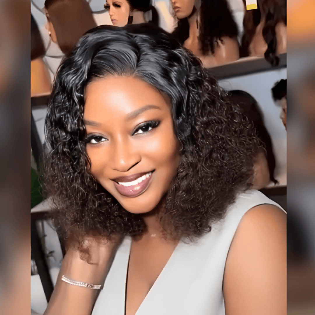 ailuxyhair-fr Perruque Bob Identique à la photo AILUXY Perruque Bob Curly Noir et Brun avec Part Latérale,13x4 Lace, Mi-Mi Ombré Réaliste, Cheveux Humains Lustrés, Facile à Porter , Style Audacieux pour Femmes