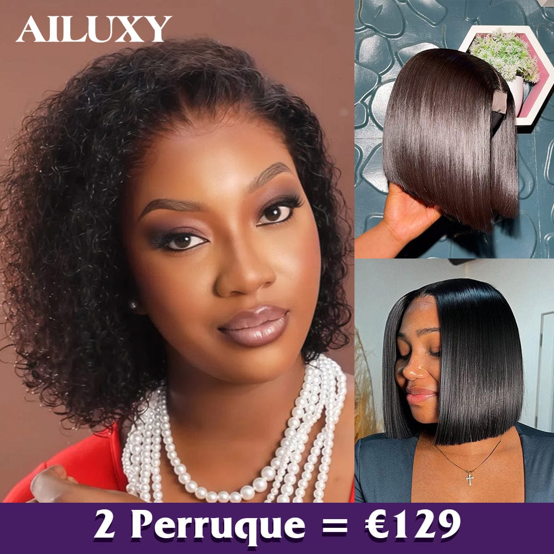 ailuxyhair-fr Perruque Combo 2 Perruque COMBO AILUXY 2 Perruques=€129 2x6 Lace Closure Perruque Lisse Bob perruque et 13x4 Lace Frontal Perruque en 100% Cheveux Humains