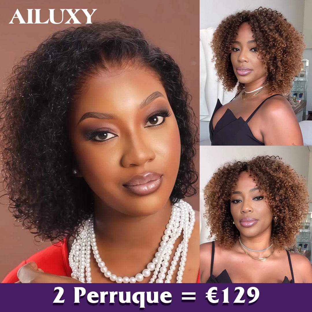 ailuxyhair-fr Perruque Combo 2 Perruque COMBO AILUXY 2 Perruques=€129 full machine 4/27 curly et 13x4 Lace Frontal Perruque en 100% Cheveux Humains