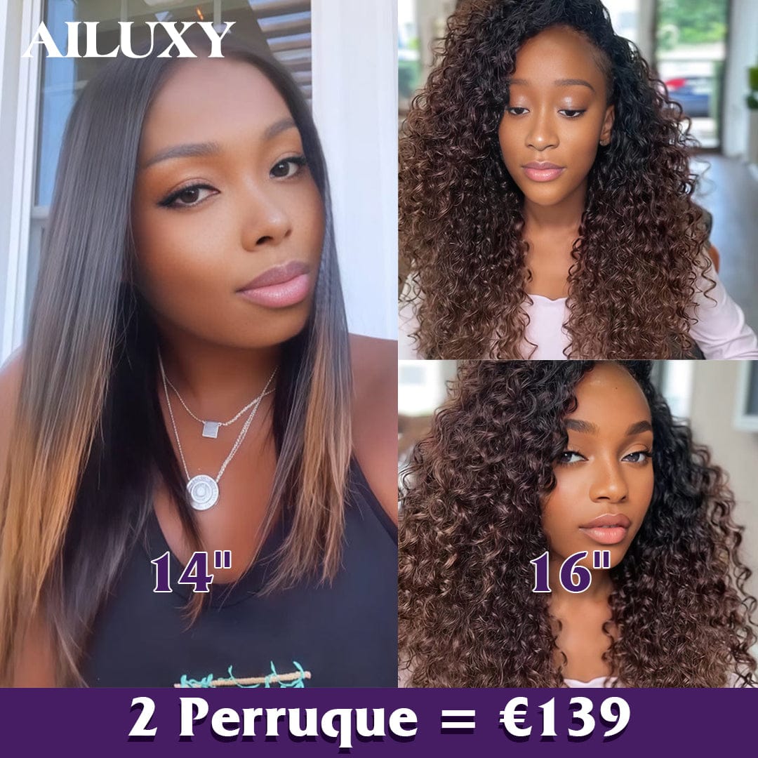 ailuxyhair-fr Perruque Combo 2 Perruque COMBO AILUXY 2 Perruques=€139 4x4 lace lisse perruque et 13x4 Lace Frontal 1bt4 curly Perruque en 100% Cheveux Humains