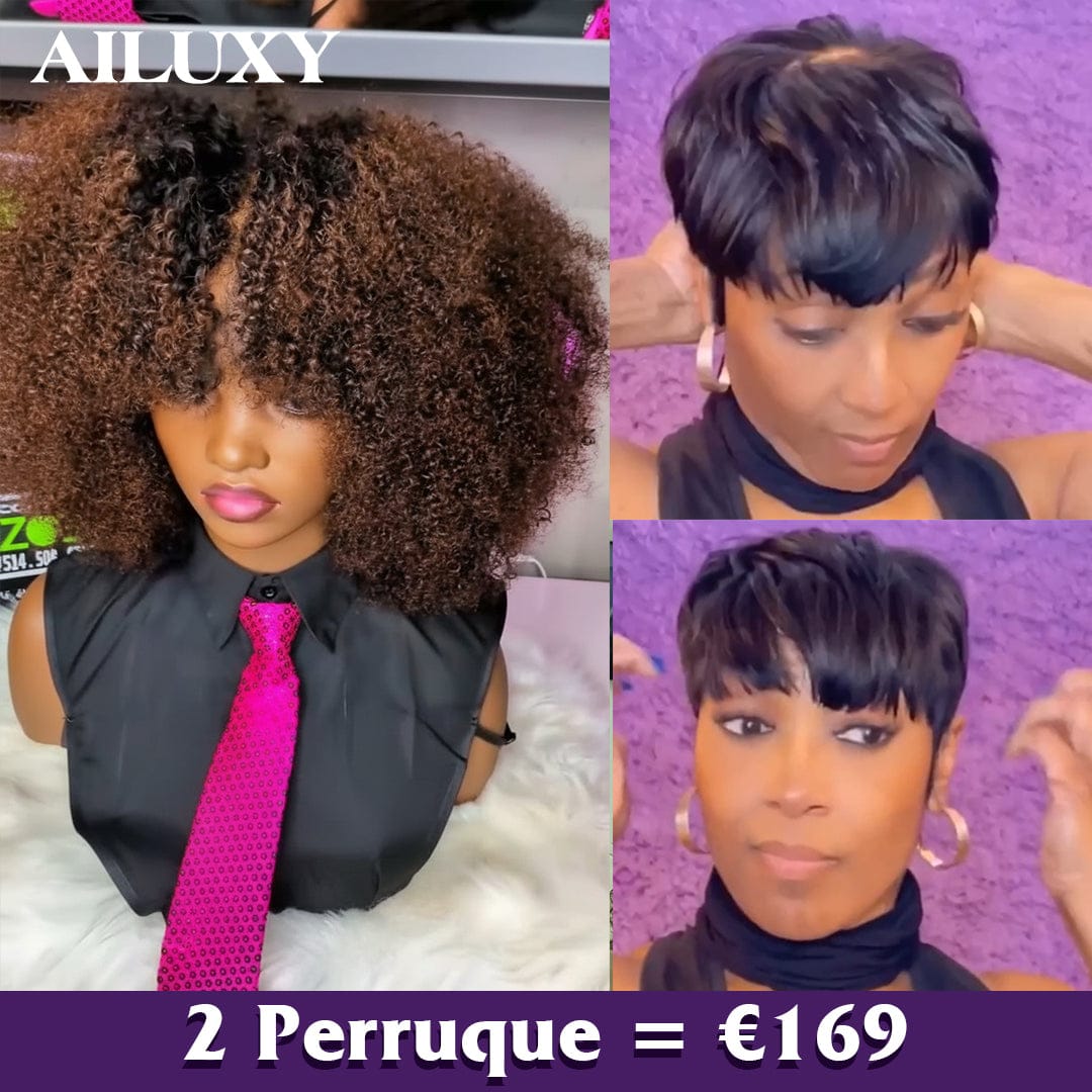 ailuxyhair-fr Perruque Combo 2 Perruque COMBO AILUXY 2 Perruques=€169 Perruque afro Curly 300%dedensite 2x6 lace et Pixie Postiche Dentelle 3x3 en 100% Cheveux Humains