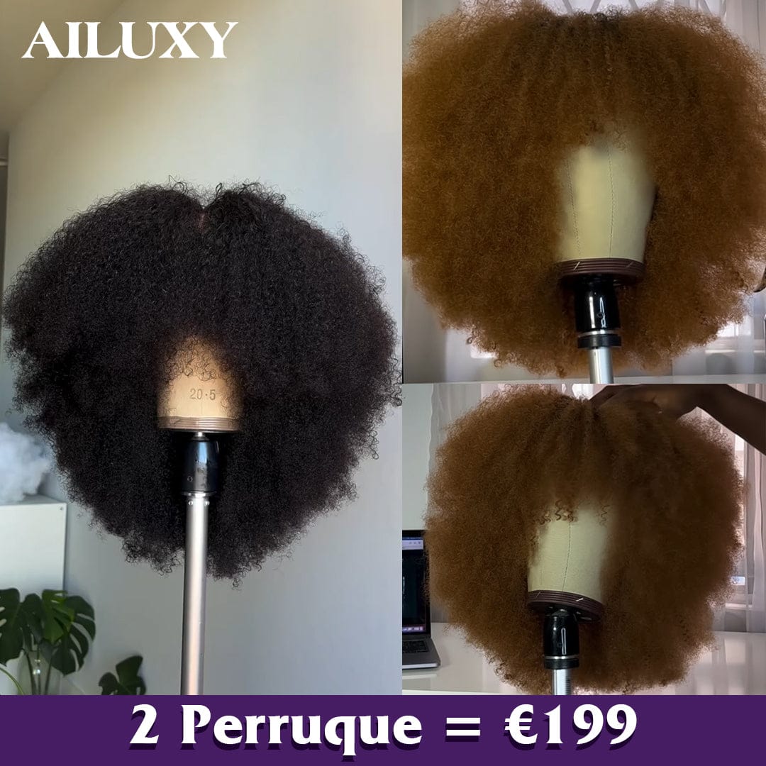ailuxyhair-fr Perruque Combo 2 Perruque COMBO AILUXY 2 Perruques=€199 Perruque Bob Afro Curly Sans Colle Frange - Couleur Miel Blond & Style Naturel