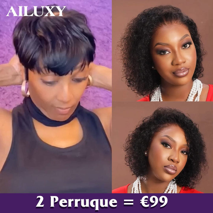 ailuxyhair-fr Perruque Combo 2 Perruque COMBO AILUXY 2 Perruques=€99 Pixie Perruque Postiche Dentelle 3x3 et 13x4 Lace Frontal Promotion en 100% Cheveux Humains