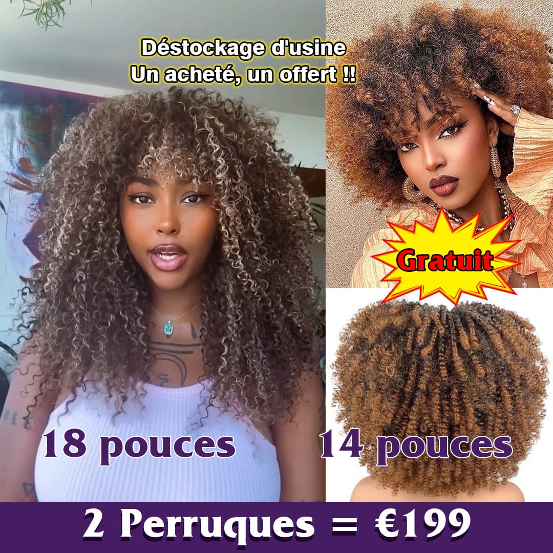 ailuxyhair-fr Perruque Combo 2 perruques AILUXY 2 Perruques Combo = 199 € : Perruque 4T613# curly mèches 18 pouces+ Perruque mèches 1BT33# Afro Curly 14 pouces - Sans Colle