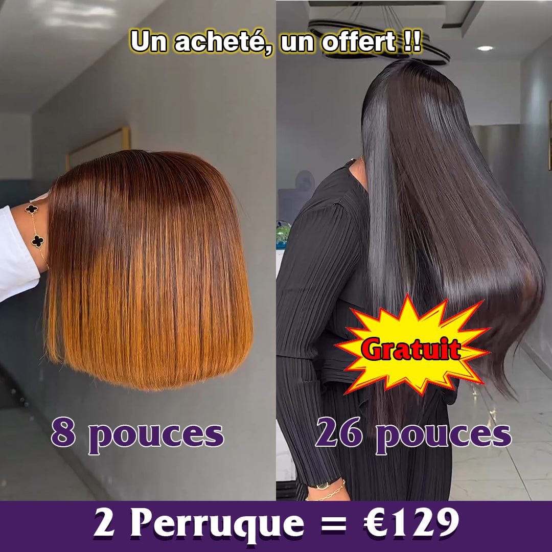 ailuxyhair-fr Perruque Combo AILUXY 2 Perruques= €129 : Perruque Lisse SY  26 pouces + Perruque Lisse Couleur Bob Lace 8 pouces – 100% Cheveux Humains