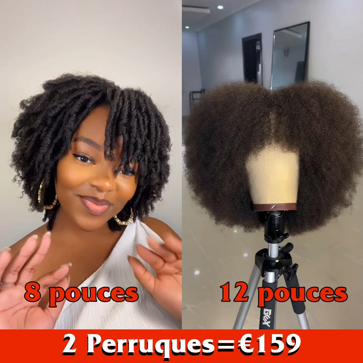 ailuxyhair-fr Perruque Combo AILUXY 2 Perruques = 159 € : Perruque Noir Twist Braid  8 pouces  + Perruque Bob 12 pouces Avec Frange Afro Curly Sans Colle