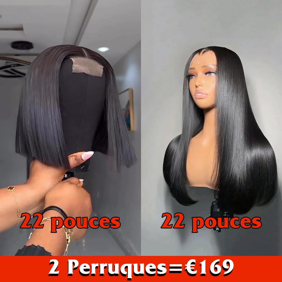 ailuxyhair-fr Perruque Combo AILUXY 2 Perruques= €169 : Perruque Lisse 22 pouces + Perruque Lisse Bob 4x4 Lace 8 pouces – 100% Cheveux Humains