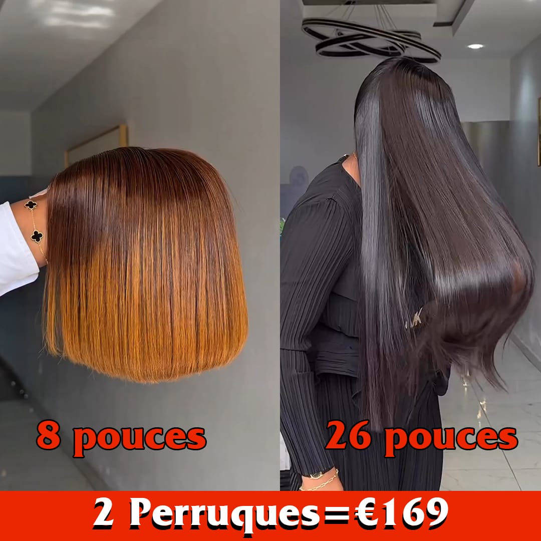 ailuxyhair-fr Perruque Combo AILUXY 2 Perruques= €169 : Perruque Lisse  26 pouces + Perruque Lisse Couleur Bob Lace 8 pouces – 100% Cheveux Humains