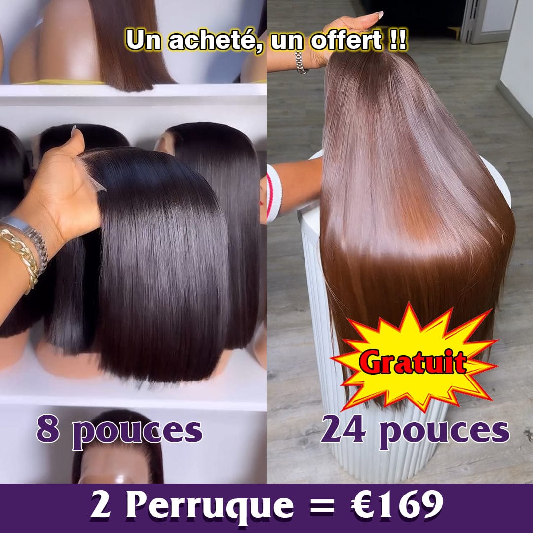 ailuxyhair-fr Perruque Combo AILUXY 2 Perruques= €169 : Perruque Lisse SY 24 pouces Chestnut brown+Perruque Lisse Bob 4x4 Lace 8 pouces – 100% Cheveux Humains