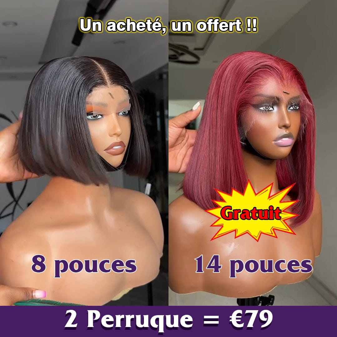 ailuxyhair-fr Perruque Combo AILUXY 2 Perruques = 79 € : Perruque Lisse SY 26 pouces 99J Rouge + Perruque Lisse Bob Lace 8 pouces Couleur au hasard – 100% Cheveux Humains