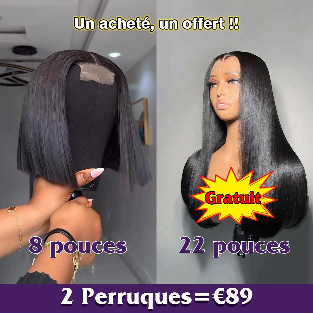 ailuxyhair-fr Perruque Combo AILUXY 2 Perruques= €89 : Perruque Lisse SY 13x4 Lace 22 pouces + Perruque Lisse Bob 4x4 Lace 8 pouces – 100% Cheveux Humains