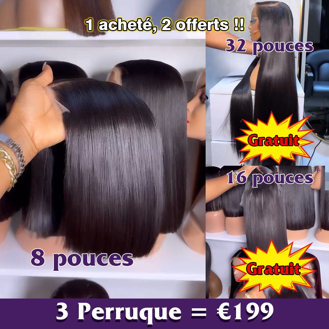 ailuxyhair-fr Perruque Combo AILUXY 3 Perruques= €199 : Perruque Lisse SY 16 pouces +Perruque Lisse SY 32 pouces + Perruque Lisse Bob 4x4 Lace 8 pouces – 100% Cheveux Humains