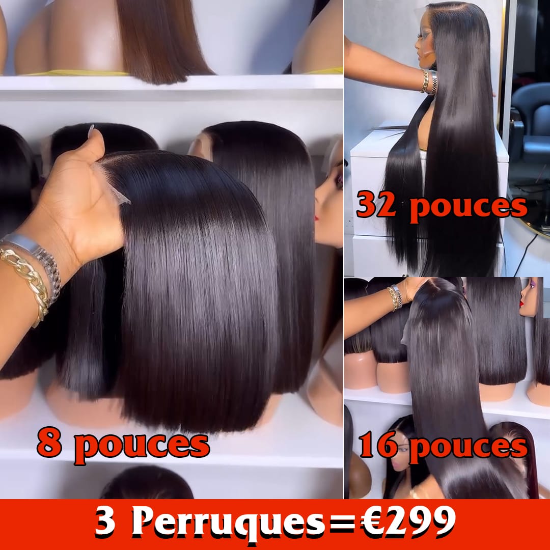 ailuxyhair-fr Perruque Combo AILUXY 3 Perruques= €299 : Perruque Lisse Bob 4x4 Lace 8 pouces+Perruque Lisse 32 pouces et 16 pouces
