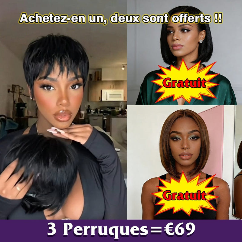 ailuxyhair-fr Perruque Combo AILUXY 3 Perruques=€69  perruque mécanique sans colle 100% Cheveux Humains Naturels et Perruque  lisse SY bob 10 pouces avec bang et Partie centrale de perruque  SY lisse bob 10 pouces