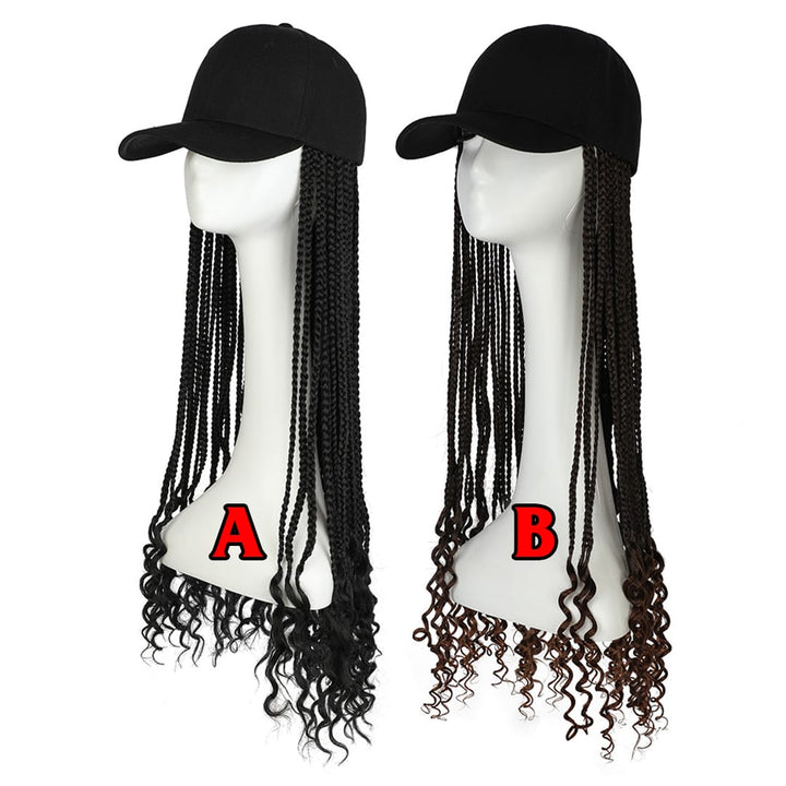ailuxyhair-fr Perruque Combo AILUXY Casquette avec Perruque Longue Tresses avec Boucles à la Fin Noir naturel/Marron foncé- Identique à la photo