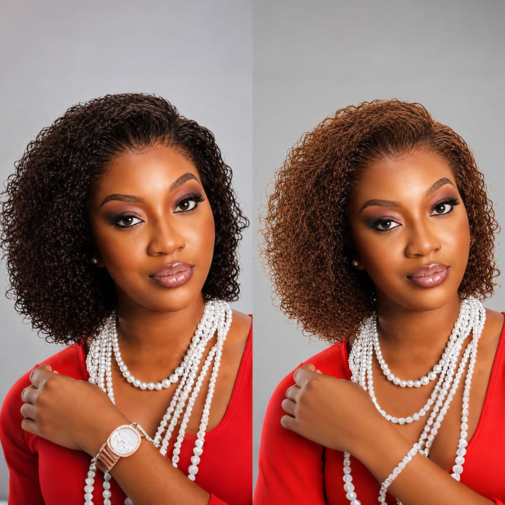 ailuxyhair-fr Perruque Combo AILUXY Perruque bob crépue 2 couleurs marron foncé & marron clair lace front cheveux humains naturels pour femme afro