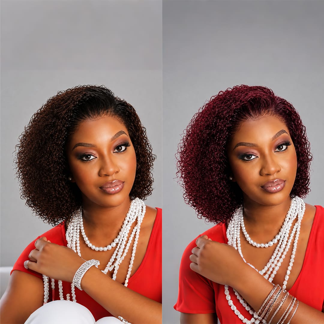 ailuxyhair-fr Perruque Combo AILUXY Perruque boucle courte couleur bordeaux cheveux humain naturel lace front pour femme africaine