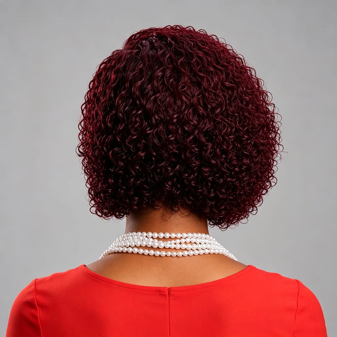 ailuxyhair-fr Perruque Combo AILUXY Perruque boucle courte couleur bordeaux cheveux humain naturel lace front pour femme africaine