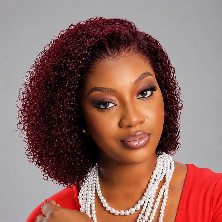 ailuxyhair-fr Perruque Combo AILUXY Perruque boucle courte couleur bordeaux cheveux humain naturel lace front pour femme africaine