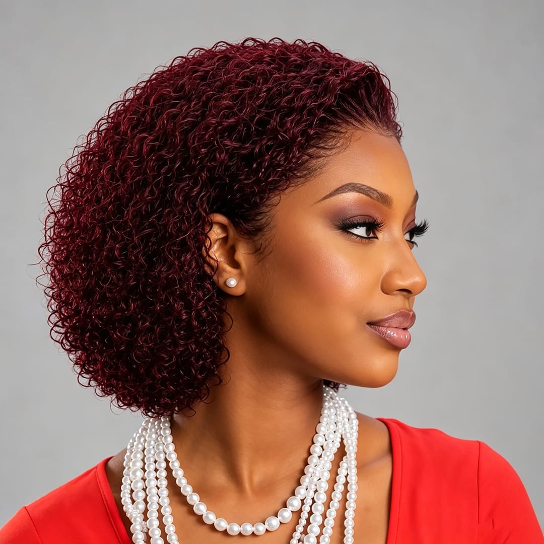 ailuxyhair-fr Perruque Combo AILUXY Perruque boucle courte couleur bordeaux cheveux humain naturel lace front pour femme africaine