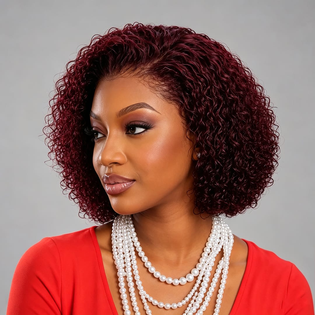 ailuxyhair-fr Perruque Combo AILUXY Perruque boucle courte couleur bordeaux cheveux humain naturel lace front pour femme africaine