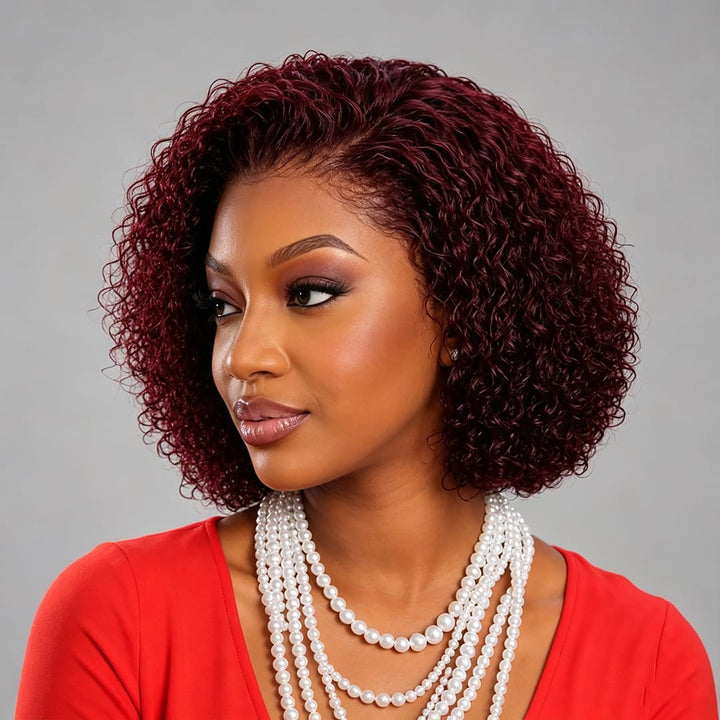 ailuxyhair-fr Perruque Combo AILUXY Perruque boucle courte couleur bordeaux cheveux humain naturel lace front pour femme africaine