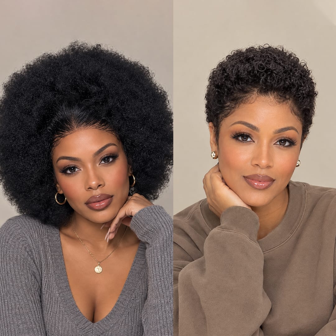 ailuxyhair-fr Perruque Combo AILUXY Prix d'usine 2 Perruques= €148 Perruque Identique à la photo en 100% Cheveux Humain 8pouces afro curly+HD curly Perruque