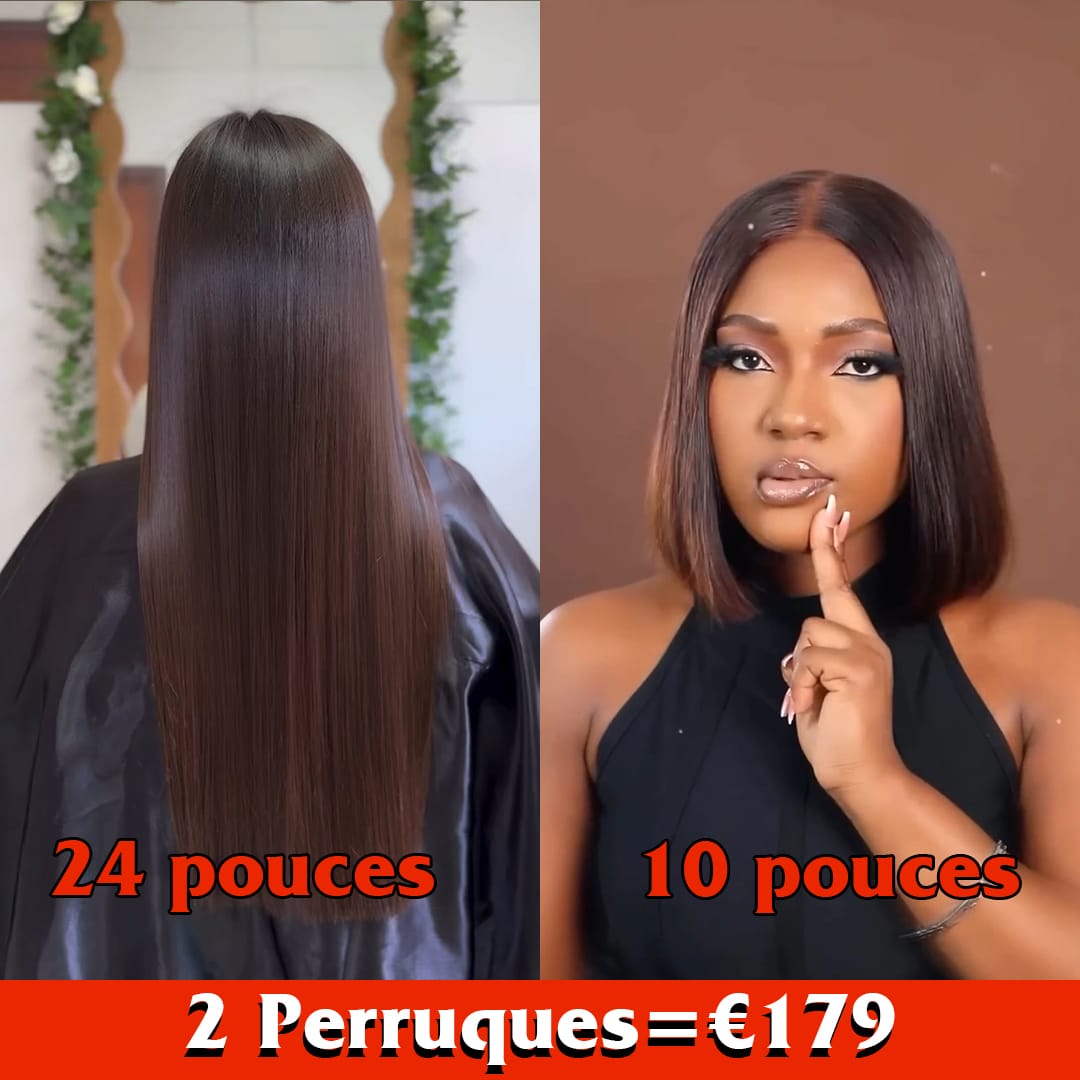 ailuxyhair-fr Perruque Combo AILUXY Prix d'usine 2 Perruques= €179 Perruque lisse 24 pouces  Gratuit + 13x4 Lace Frontal Perruque lisse 1bt30 10 Pouces en 100% Cheveux Humains