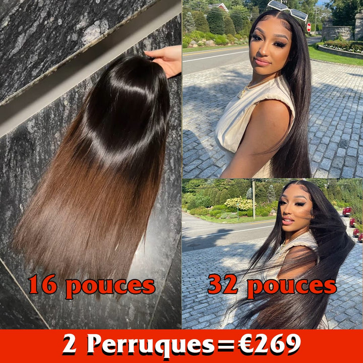 ailuxyhair-fr Perruque Combo AILUXY Prix d'usine 2 Perruques=€269 Perruque lisse 32 pouces et Perruque dentelle 13x4 lisse 1bt4 16 Pouces en 100% Cheveux Humains