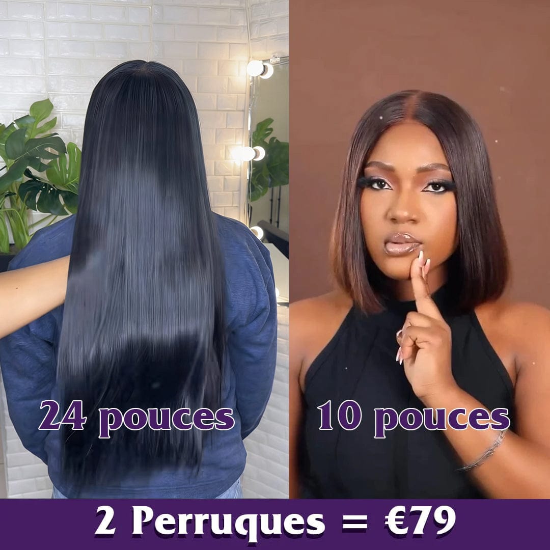ailuxyhair-fr Perruque Combo AILUXY Prix d'usine 2 Perruques=€79 Perruque  SY lisse 24 pouces + 13x4 Lace Frontal Perruque lisse 1bt30 10 Pouces en 100% Cheveux Humains