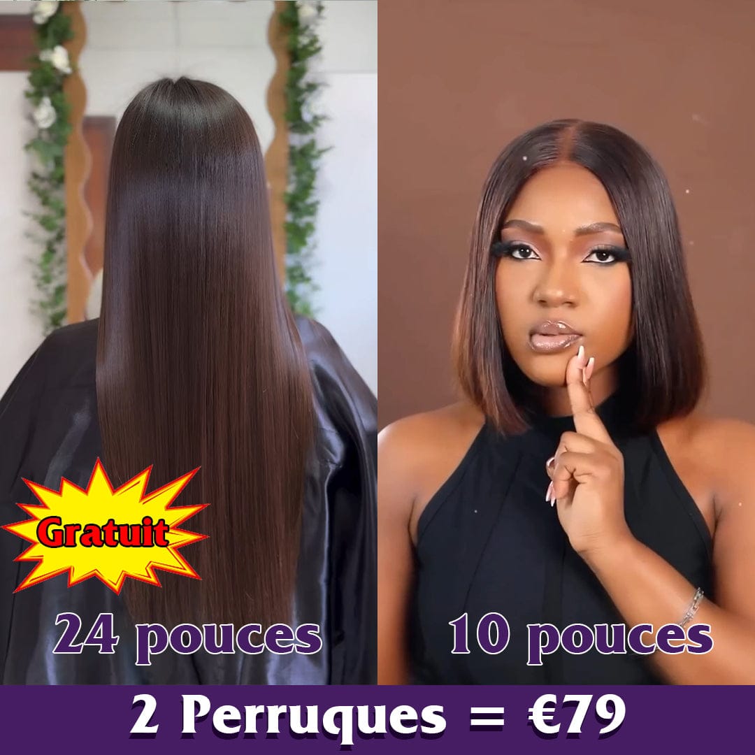 ailuxyhair-fr Perruque Combo AILUXY Prix d'usine 2 Perruques=€79 Perruque  SY lisse 24 pouces Blended Gratuit + 13x4 Lace Frontal Perruque lisse 1bt30 10 Pouces en 100% Cheveux Humains