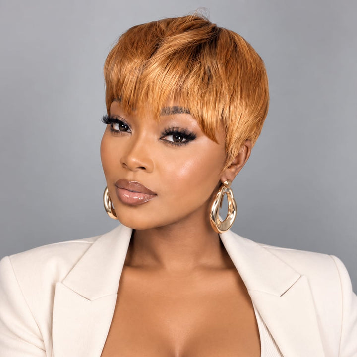ailuxyhair-fr Perruque Combo AILUXY Prix d'usine 2 Perruques= €95 Perruque lisse 10 pouces + Perruque Pixie 1bt30 en 100% Cheveux Humains