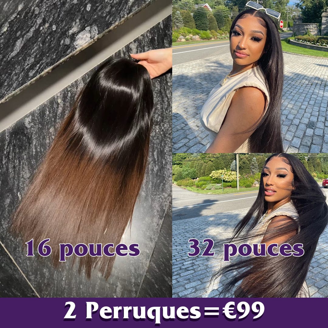 ailuxyhair-fr Perruque Combo AILUXY Prix d'usine 2 Perruques=€99 Perruque SY lisse 32 pouces et Perruque dentelle 13x4 lisse 1bt4 16 Pouces en 100% Cheveux Humains
