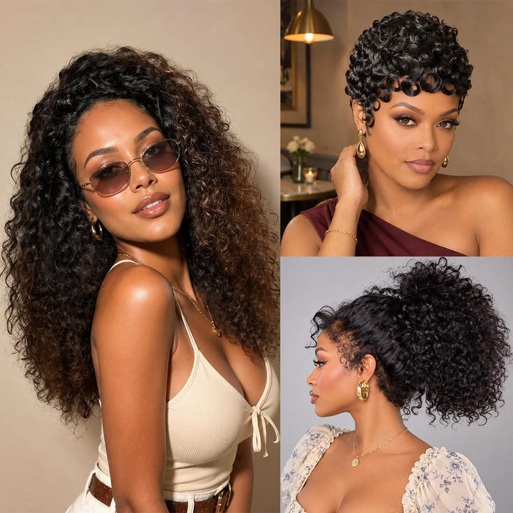 ailuxyhair-fr Perruque Combo AILUXY Prix d'usine 3 Perruques= €305 Perruque Identique à la photo en 100% Cheveux Humain 360 perruque 18pouces curly+ curly Perruque 1bt4 16pouces +pixie cut perruque