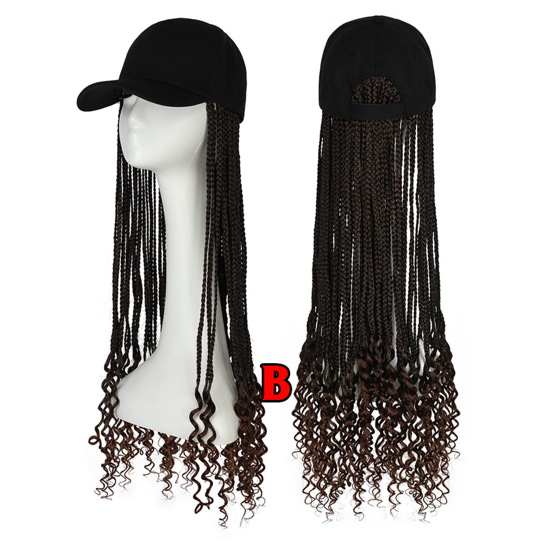 ailuxyhair-fr Perruque Combo Brun foncé AILUXY Casquette avec Perruque Longue Tresses avec Boucles à la Fin Noir naturel/Marron foncé- Identique à la photo