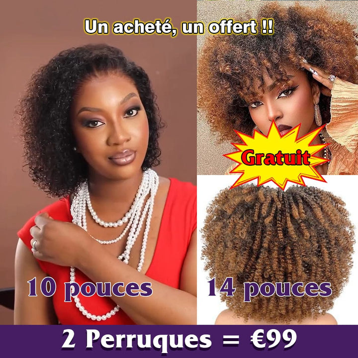 ailuxyhair-fr Perruque Combo Combo de 2 perruques AILUXY 1 acheté 1 offert 79€ – Perruque Sans Colle Afro curly 1B33# 14 pouces + Perruque Bouclée 13x4 Lace 10 pouces, haute qualité identique à l’image-100 % cheveux humains