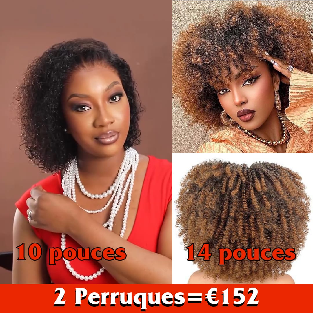 ailuxyhair-fr Perruque Combo Combo de 2 perruques AILUXY 1 acheté 1 offert – Perruque Sans Colle Afro curly 1B33# 14 pouces Blended Cadeau + Perruque Bouclée 13x4 Lace 10 pouces-100 % cheveux humains-identique à l’image