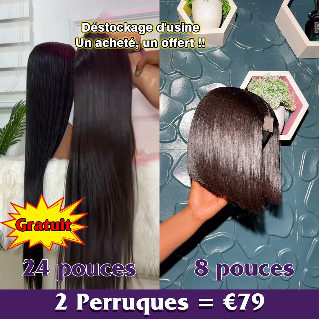 ailuxyhair-fr Perruque Combo Combo de 2 perruques AILUXY 2 Perruques = 79€ : Perruque lisse Bob Lace 8 pouces 100 % cheveux humains +Perruque lisse SY 24 pouces Blended |  identique à la photo
