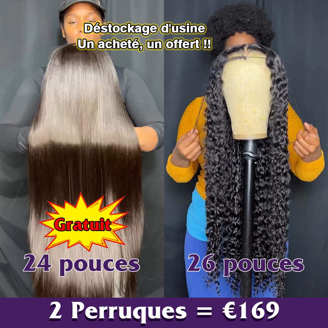 ailuxyhair-fr Perruque Combo Combo de 2 perruques AILUXY | Prix d'usine | 2 Perruques = 169€ | 1 acheté = 1 offert Perruque noir curly 13x4 Lace 26 pouces + Perruque Blended lisse SY 24 pouces Cadeau |  identique à la photo