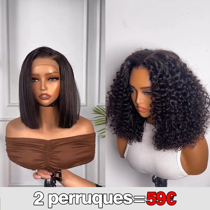 ailuxyhair-fr Perruque Combo Identique à la photo AILUXY 2 Perruques = €59 | Lot 2 Perruques Cheveux Blended Lace Front Bob Lisse + Bouclé Courte Naturelle