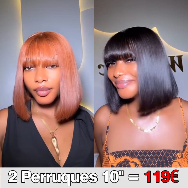 ailuxyhair-fr Perruque Combo Identique à la photo AILUXY 2 Perruques = €59 | Perruque Courte Bob Lisse Frange Plaine 10" Couleur Orange & Noir Lot Promo