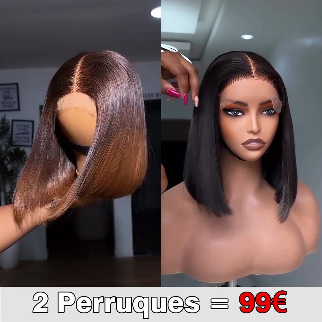ailuxyhair-fr Perruque Combo Identique à la photo AILUXY 2 Perruques = €99 | 100% Cheveux Humains Lisse Ombré Marron + Cheveux Blended Bob Noir Lisse