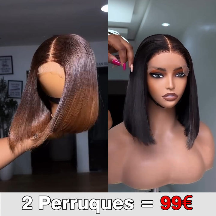 ailuxyhair-fr Perruque Combo Identique à la photo AILUXY 2 Perruques = €99 | 100% Cheveux Humains Lisse Ombré Marron + Cheveux Blended Bob Noir Lisse