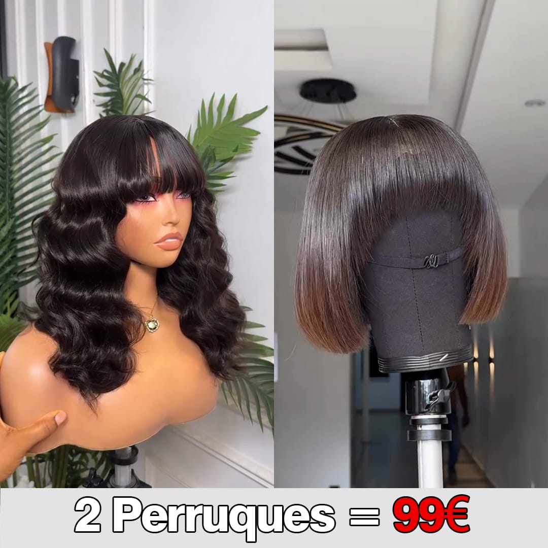 ailuxyhair-fr Perruque Combo Identique à la photo AILUXY 2 Perruques = €99 | Frange Invisible Body Wave + Bob Ombré avec Frange - Style Naturel & Rapide à Porter